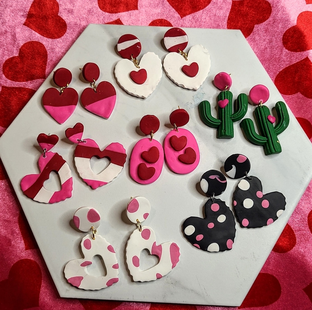 Be Mine Heart Themed Clay Earrings Jewelry for Women